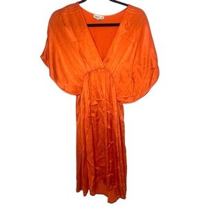 FRNCH Paris Colorful Metallic Orange Grecian Goddess Silky Small Mini Dress